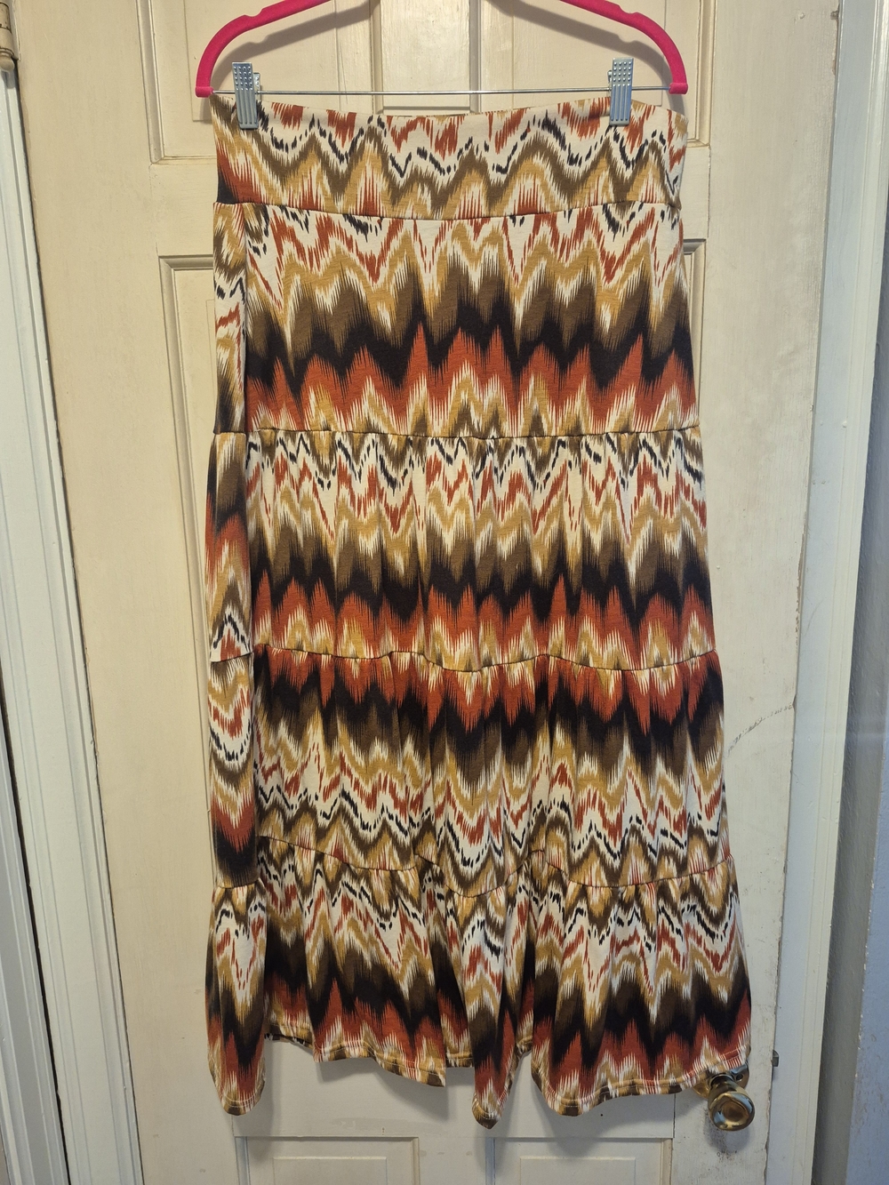 Dots Chevron Tiered Maxi Skirt in Rust, Mustard, Black, Cream